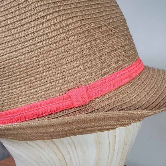 Target Brown Fedora with Bright Pink Band Woven Summer Sun Hat Women's One Size - Picture 4 of 14